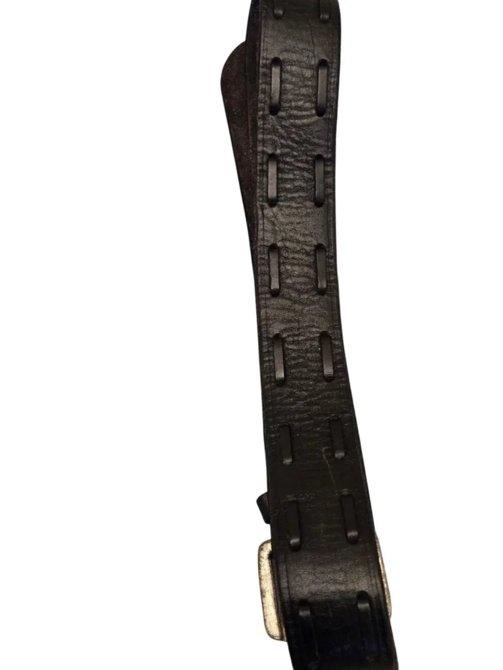 Vintage Brown Leather Belt Layered Slotted Overlay Distressed Double Prong Buckl